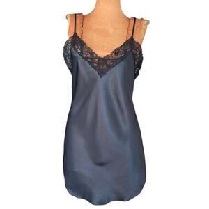 Victoria's Secret Gold Label  M Bias Slip Black Satin Lace Festival Sexy Nightie